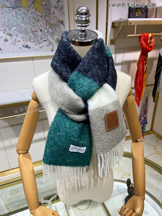 loewe女士圍巾 羅意威2021款拼色羊絨長巾  mmj1422